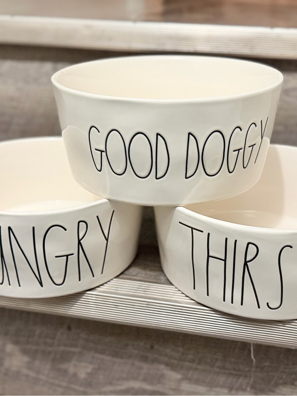 White Ceramic 'Good Doggy' Pet Bowl Set